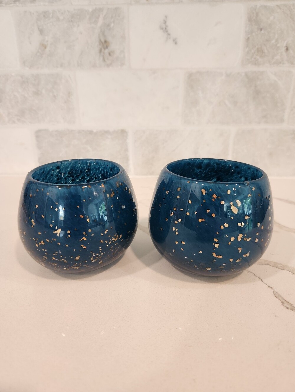 Anthropologie Constellation Blue Hurricane Votive Candle Holders Set Of 2